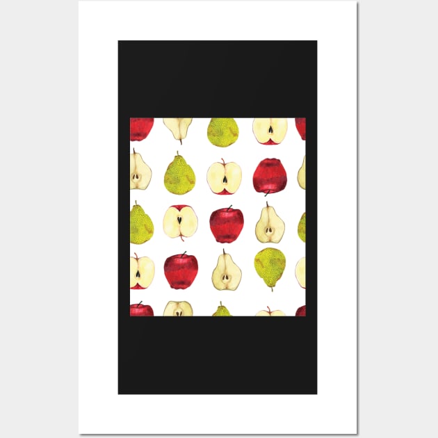 Funny hand-drawn apple and pear pattern Wall Art by Ellunardegloria